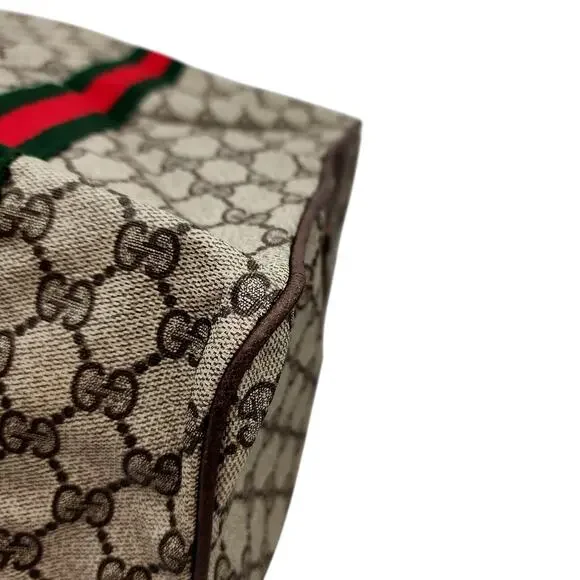 GUCCI GG SUPREME Canvas/Brown Leather Trim Folding Travel Carry VINTAGE - Picture 10 of 13